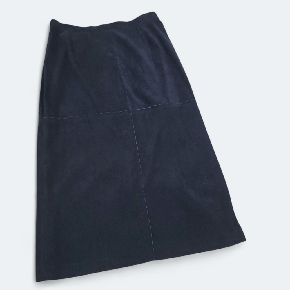 Kim Rogers Black Faux Suede Long Skirt Size 12 P Petite
